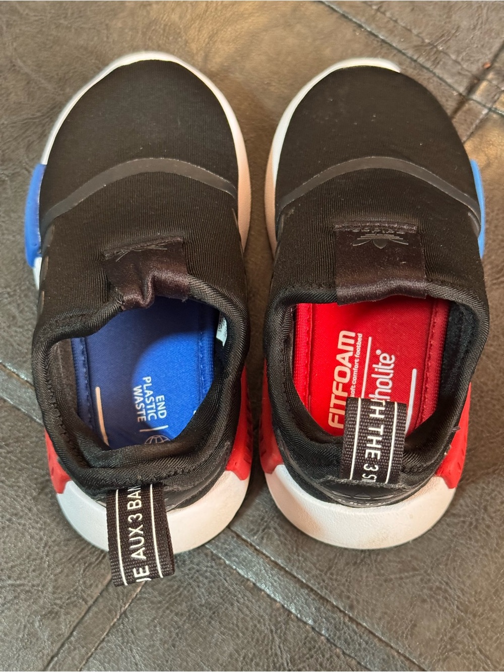 adidas Kids Slip-On Sneakers in Black, Blue & Red